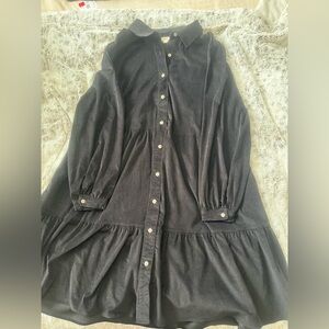 Black Corduroy Button-Up Dress